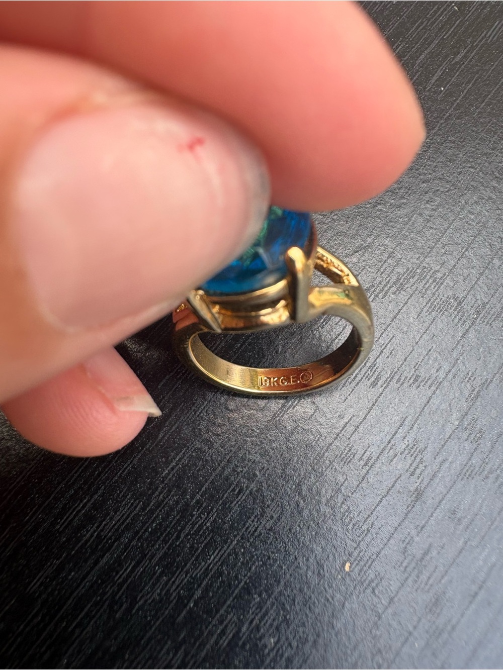 18k Gold Electroplated Ring with Blue Gemstone - Size 4.75 - Picture 9 of 13